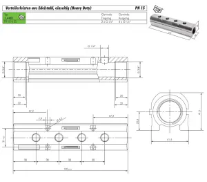 Verteilerleiste aus Edelstahl, einseitig (Heavy Duty), PN 15, Druckluftverteiler, Verteiler, Leiste